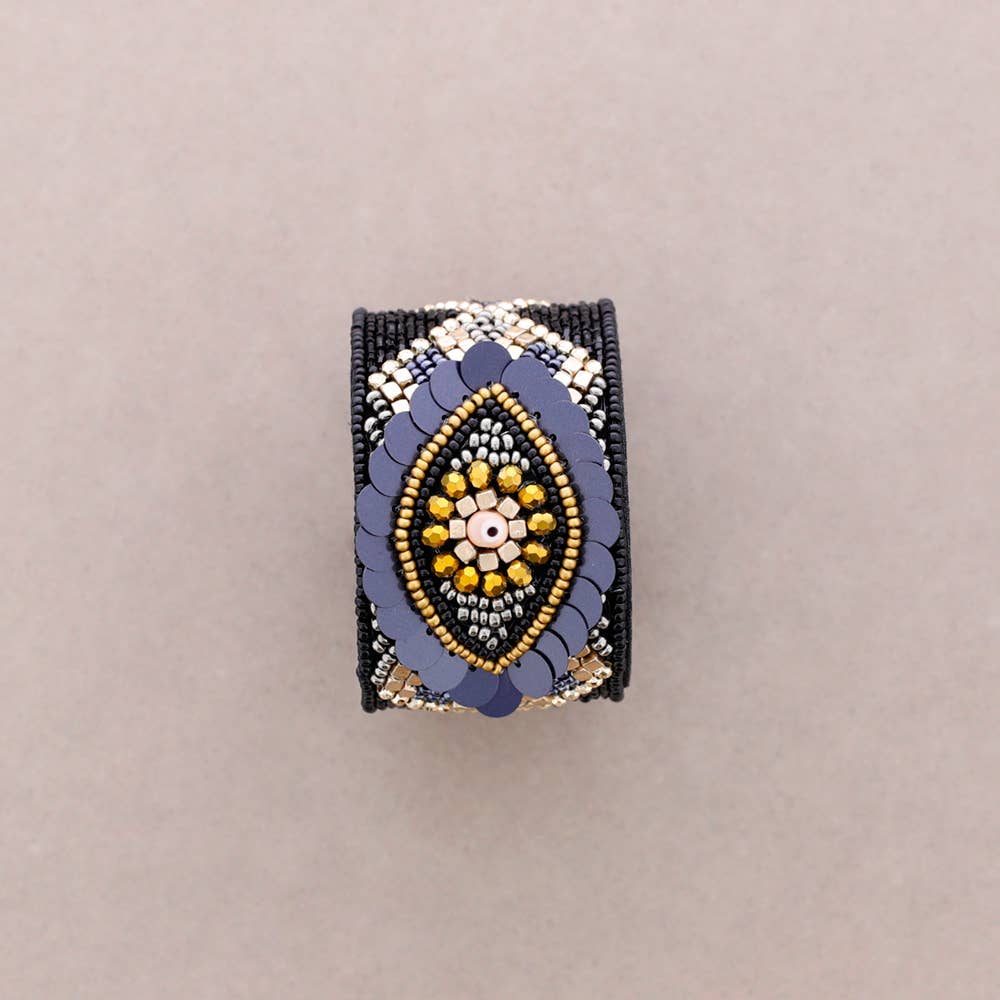 Bracelet ajustable à paillettes Turkish Eye: Noir