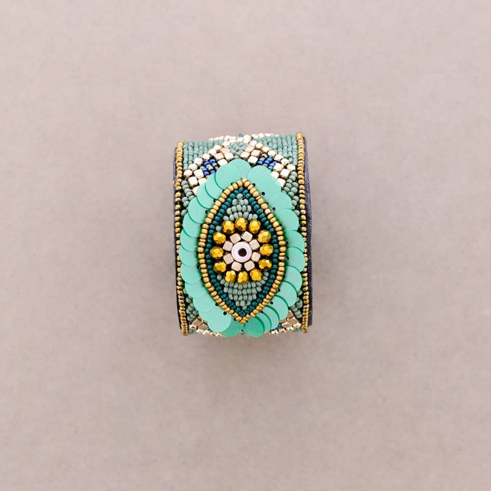 Bracelet ajustable à paillettes Turkish Eye: Noir