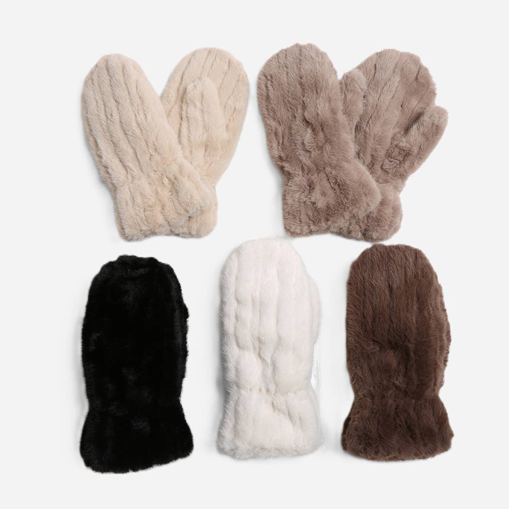 Moufles en fausse fourrure à coutures de couleur unie: 12 ASSORTED COLORS / ONE SIZE
