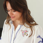 Patch brodé thermocollant motif Oiseau fleuri rose