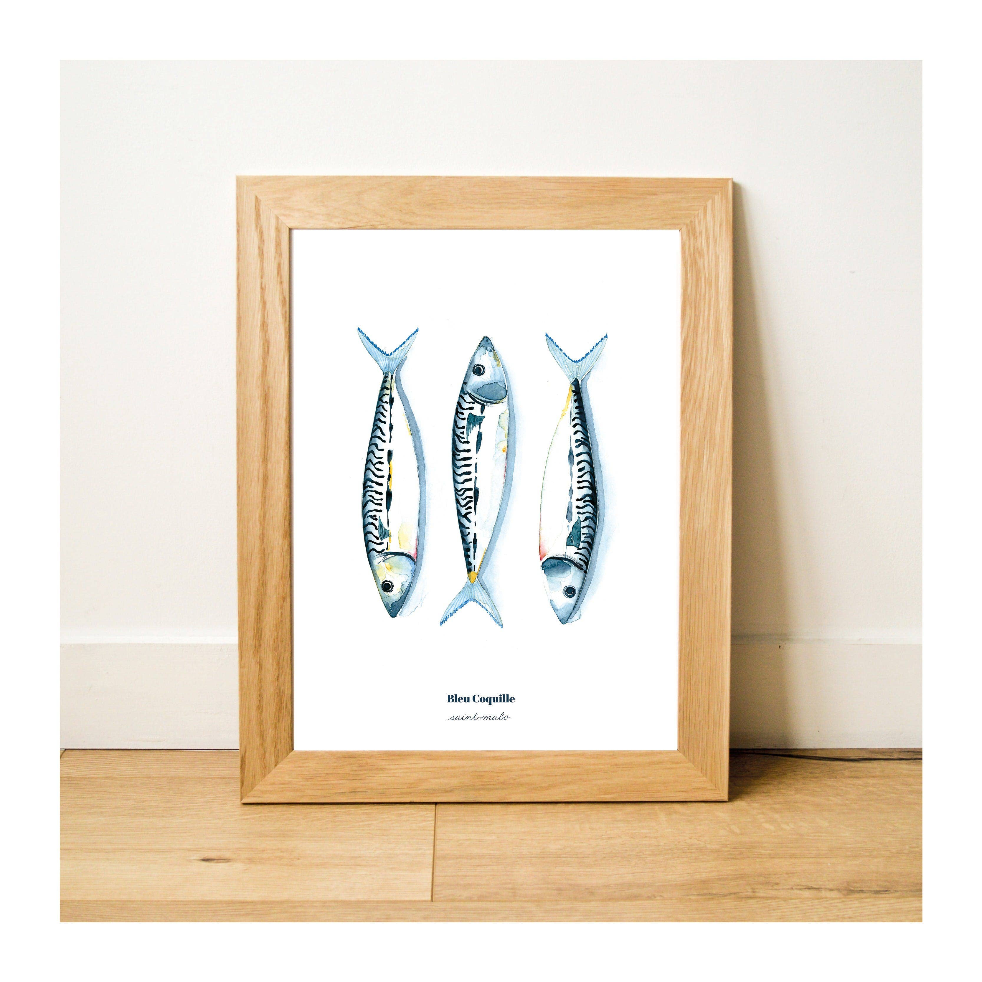 Papeterie Affiche Illustration Déco -  Les Maquereaux: 14.8 x 21 cm