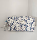 Trousse  de toilette XL 100 % coton  : Grande blanche bleu