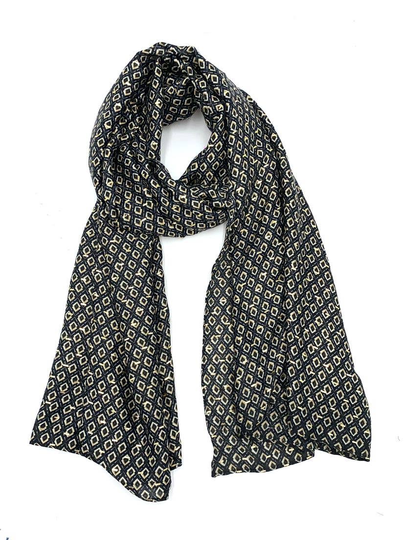 HH303140 Foulard imprimé motif géométrique avec dorure : Noir