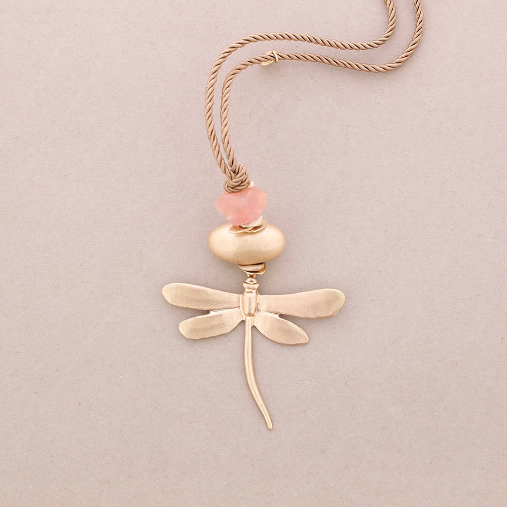 Collier à pendentif long en pierre métallique en forme de libellule: Bleu