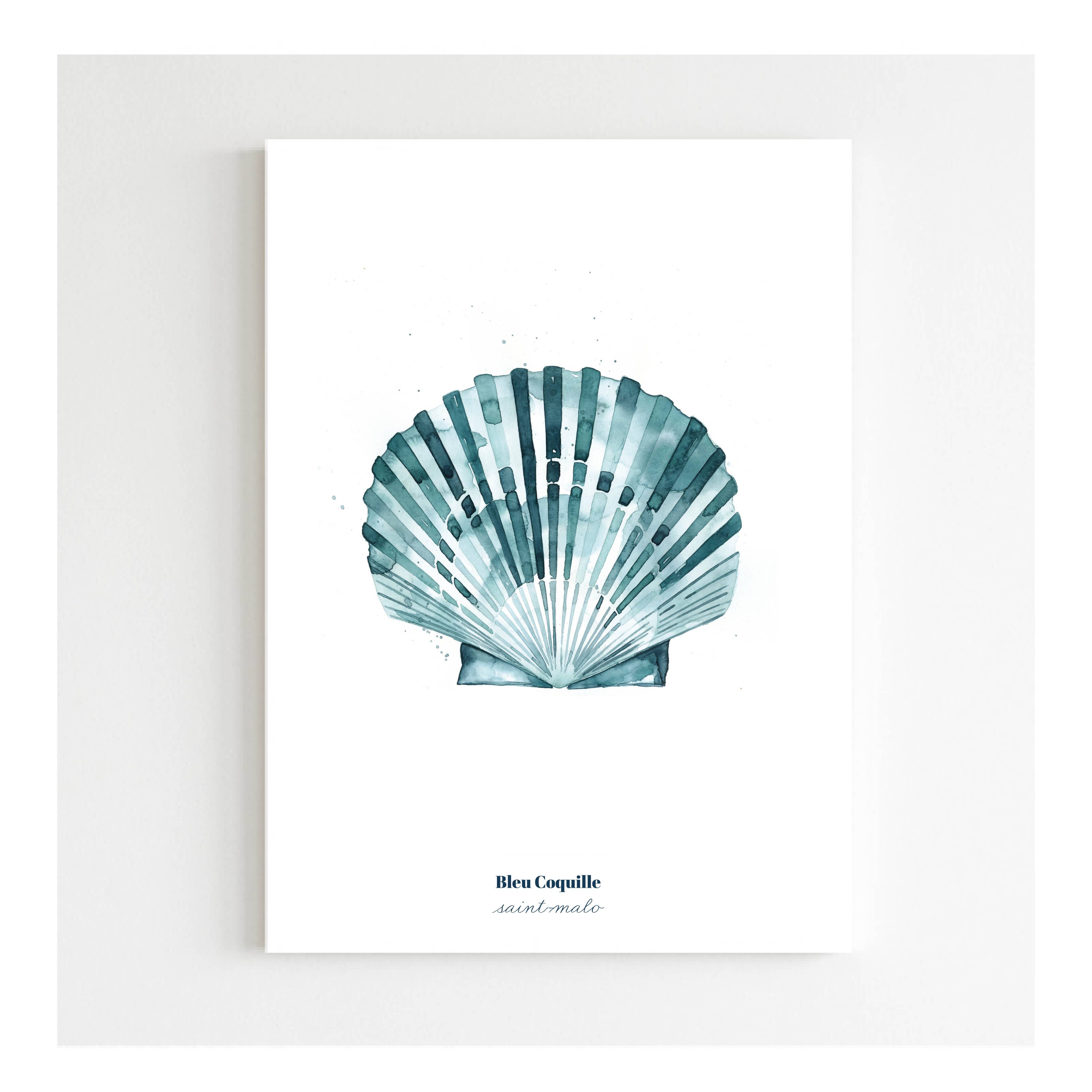 Papeterie Affiche Illustration Déco - Coquille Bleue 🐚: 15 x 21 cm