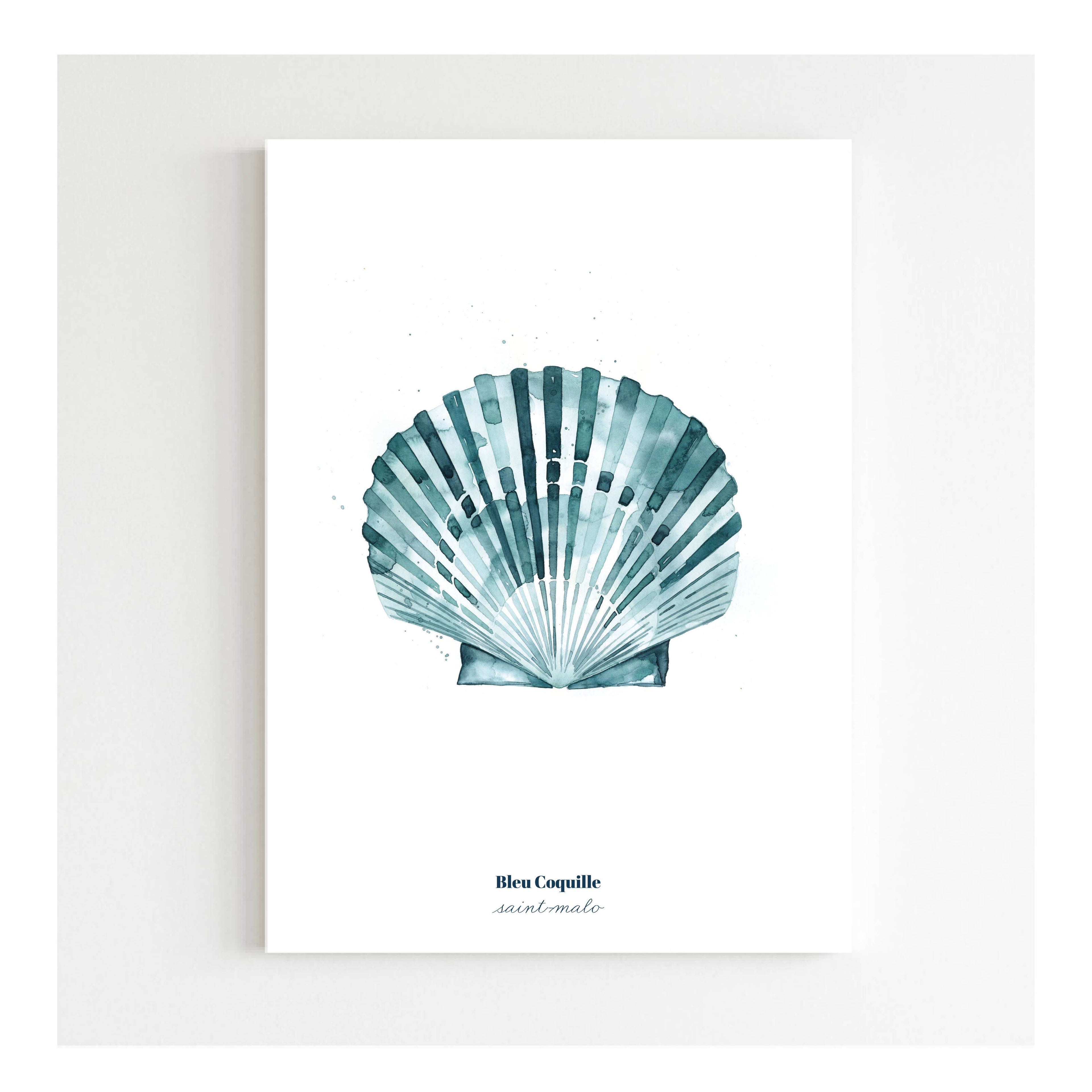 Papeterie Affiche Illustration Déco - Coquille Bleue 🐚: 15 x 21 cm