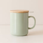Tisanière Anna 350ml en grès céladon et couvercle en bois