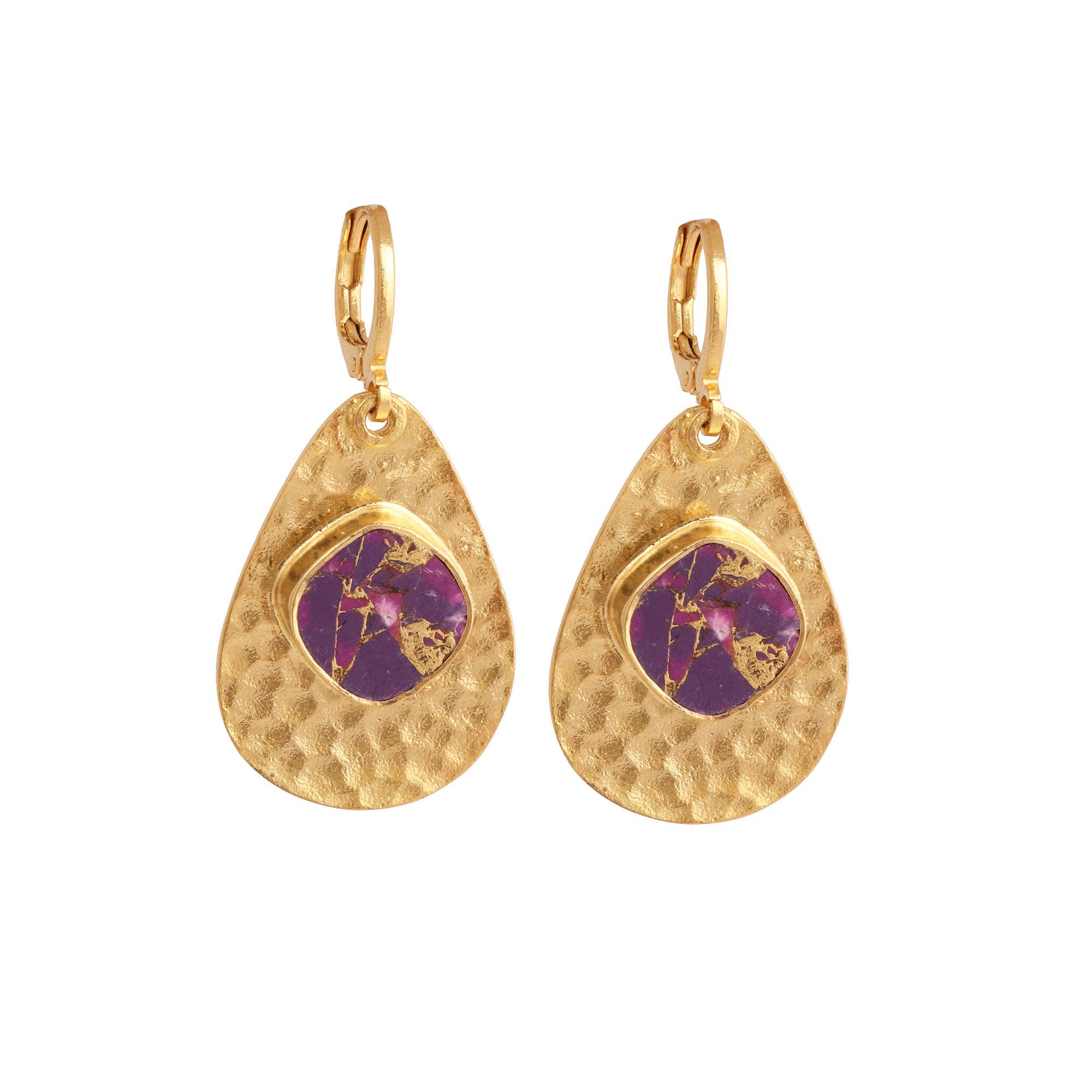 Boucles d'oreilles pendantes texturées plaquées or Mohave violettes faites à la main