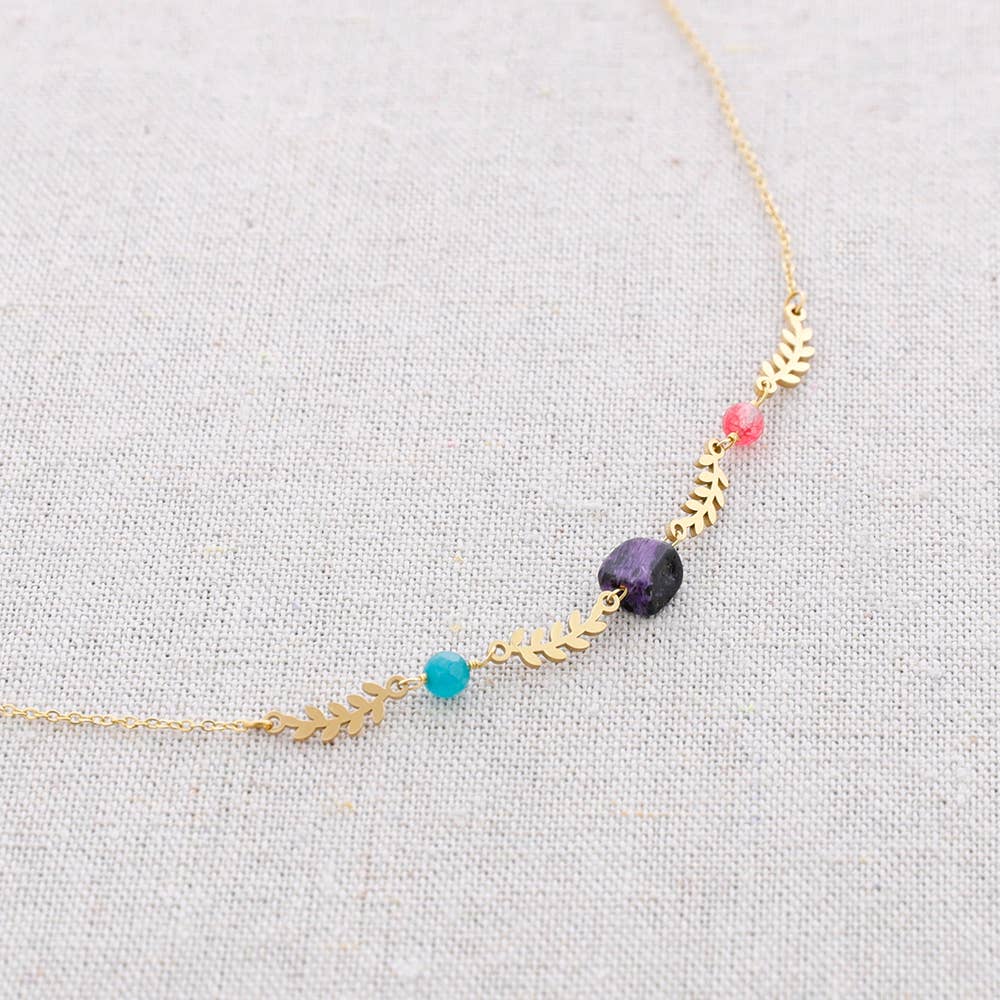 Collier Steel Stones Leaves: Mûrier