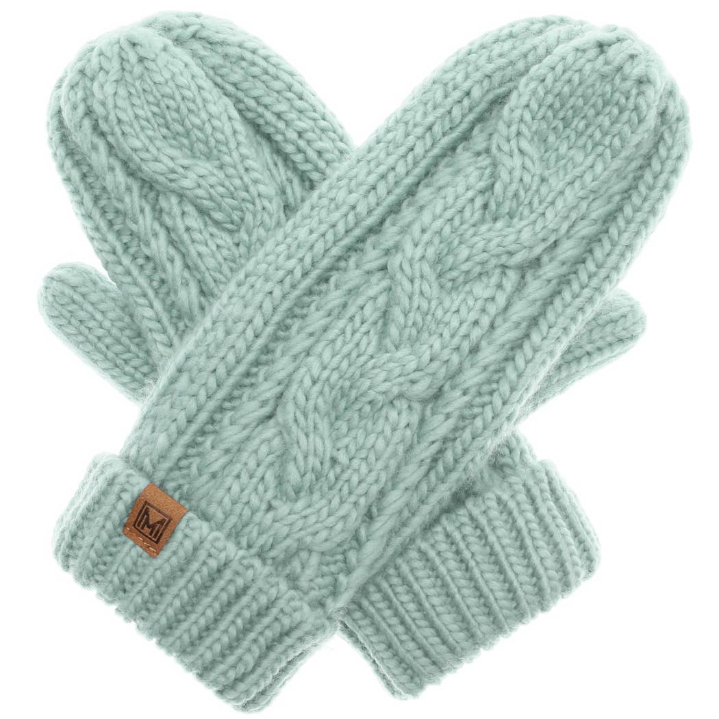 Gants d'hiver Mitaines en tricot torsadé avec doublure polaire: GRIS CLAIR / Taille unique
