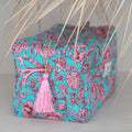 Trousse de toilette Blockprint Fez bleu fleur rose L