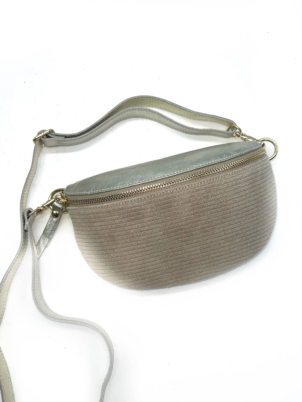 Sac Banane Bi-Matière Noir cuir– Fabrication Italienne: Camel