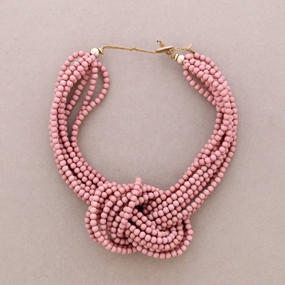 Collier Ras du Cou Nœud Perles Résine (B): Rouge