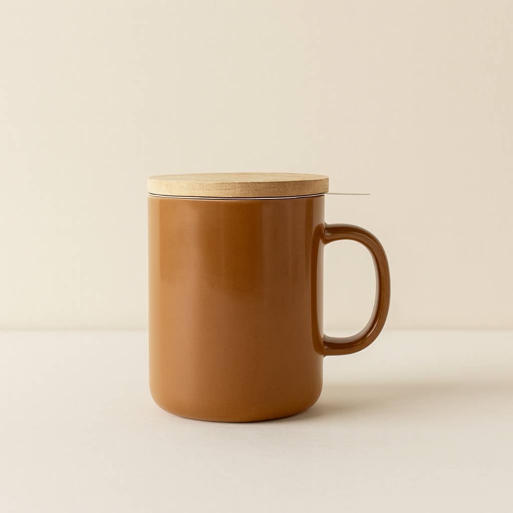 Tisanière Anna 350ml en grès noisette et couvercle en bois