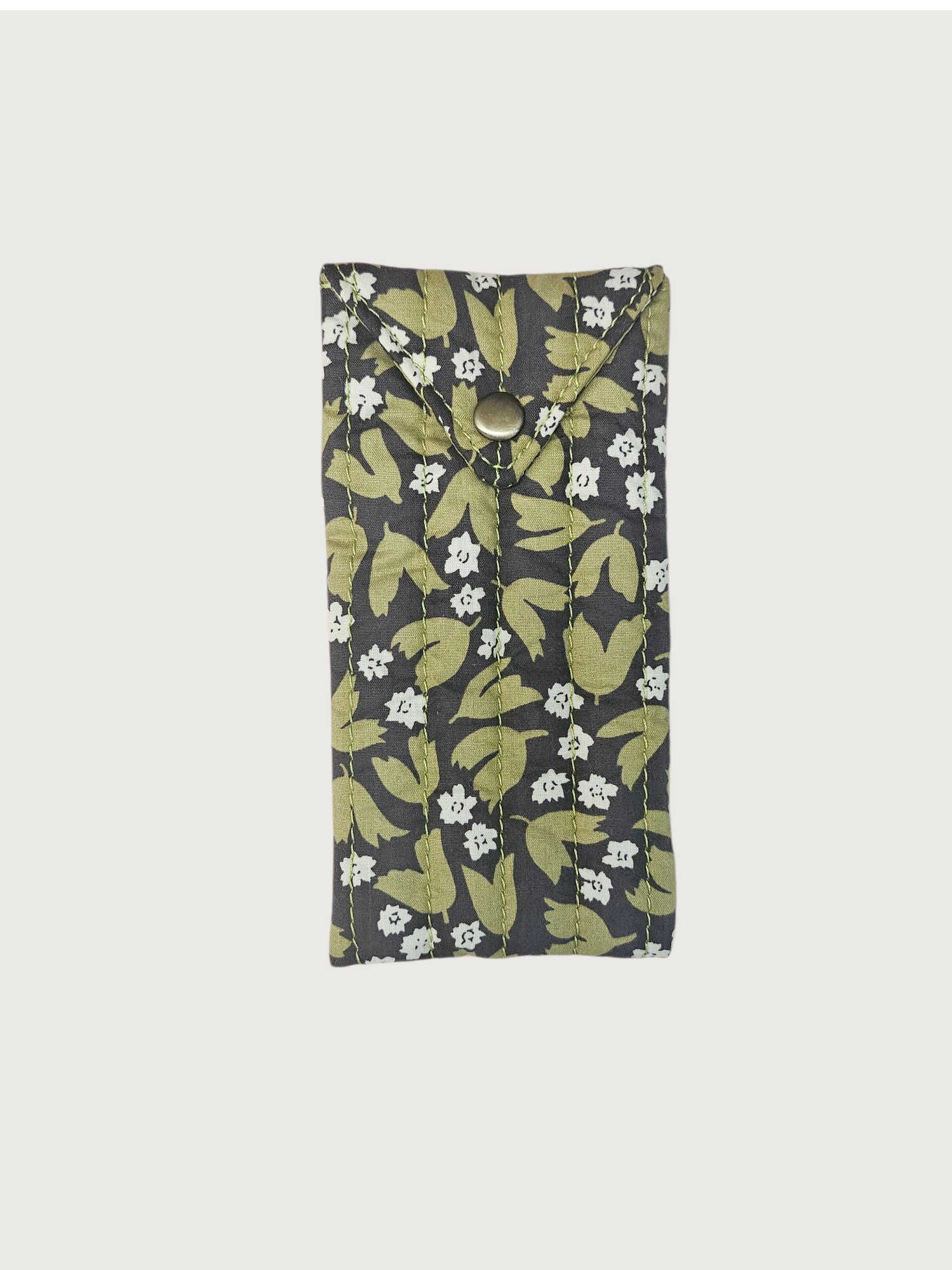 Trousse  lunette / stylo en 100 % coton : Fleur rouge turquoise