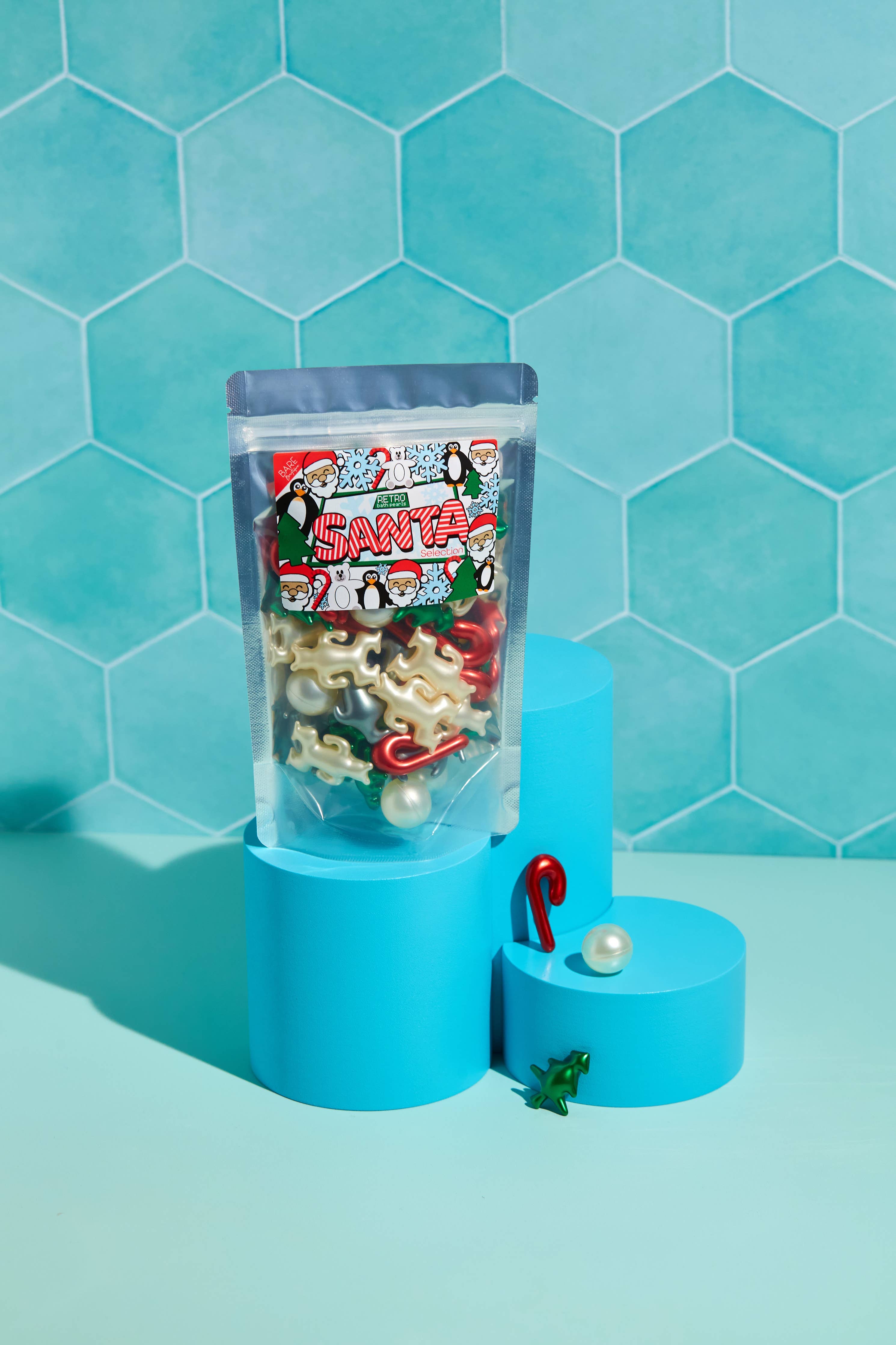 Sélection de perles de bain rétro du père Noël. 30 perles de bain de Noël