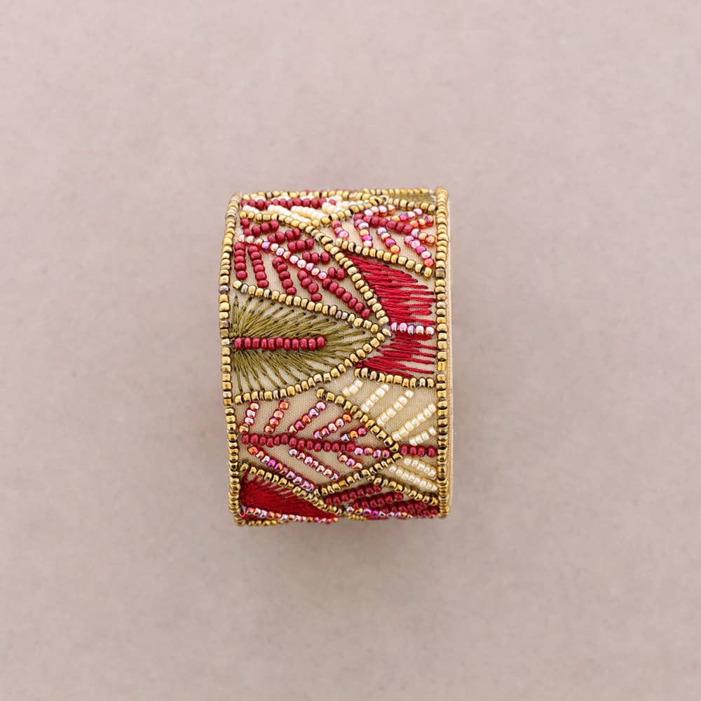 Bracelet ajustable, paillettes, feuilles: Fuchsia