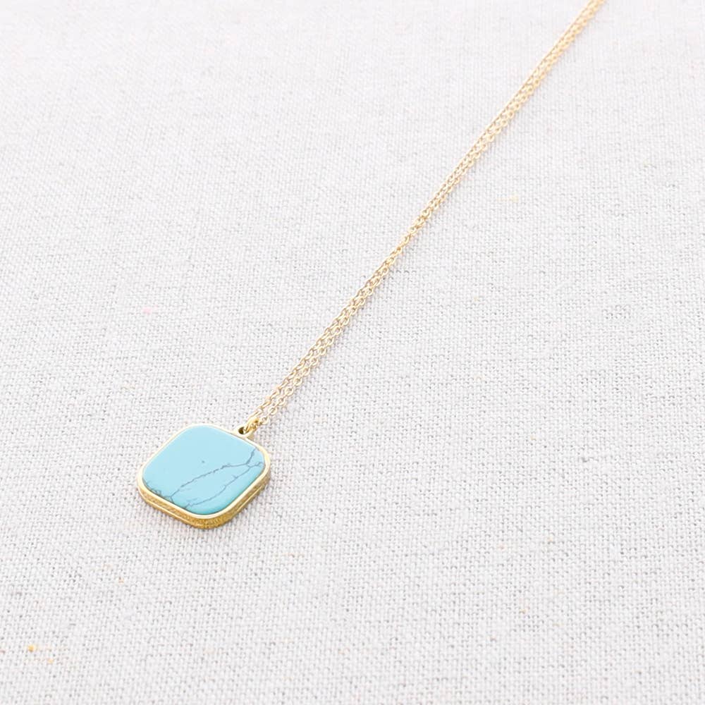 Collier en acier avec pendentif en pierre: Turquoise