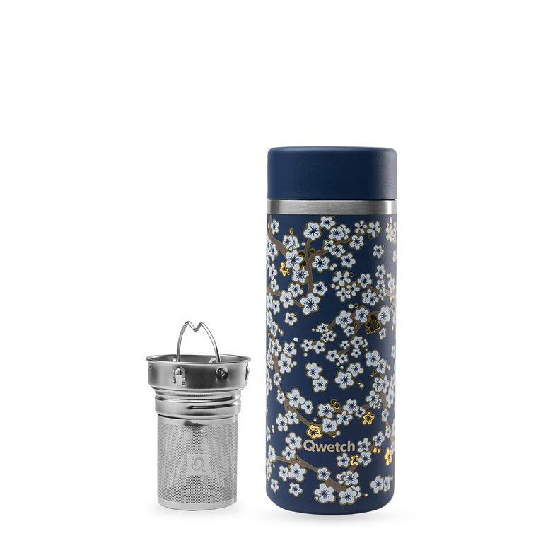 Théière inox isotherme - flowers - bleu nuit - 400ml