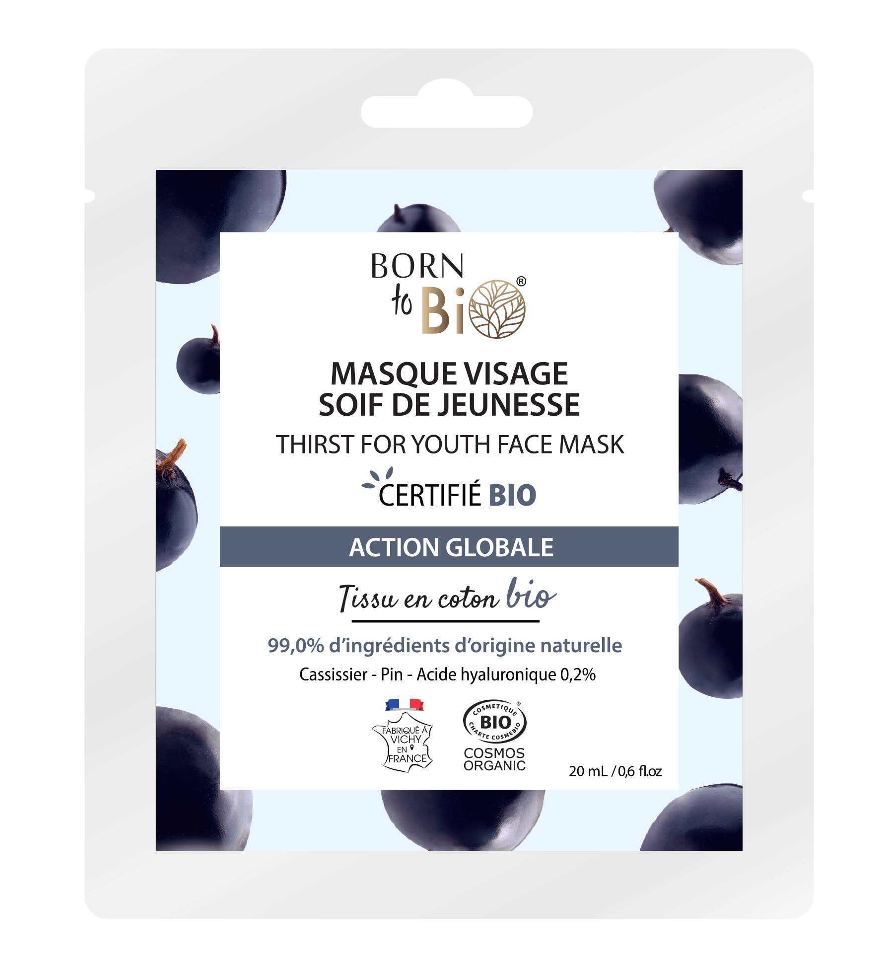 Masque visage Soif de Jeunesse en coton - Certifié Bio