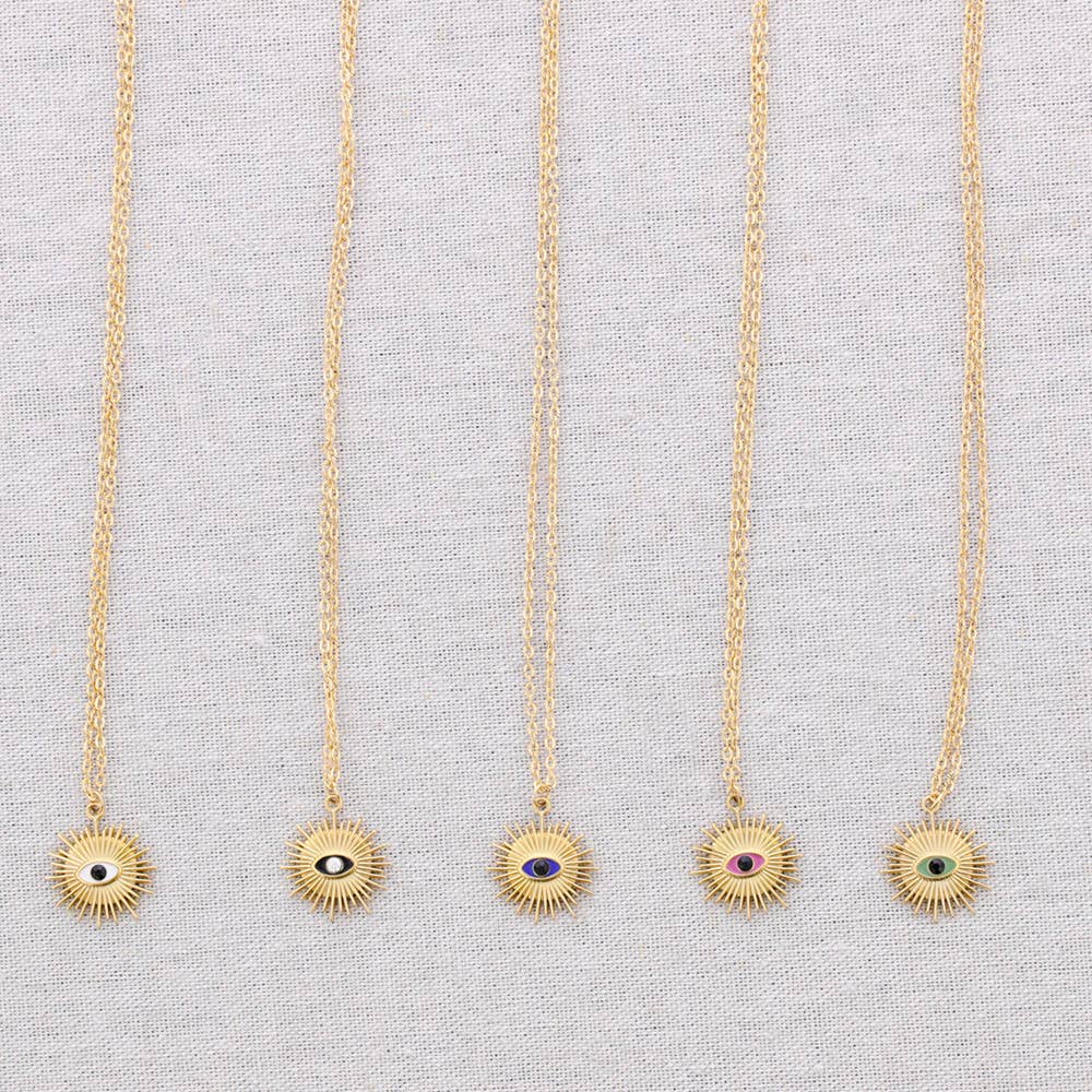 Collier Acier Pendentif Soleil Œil Turc: Bleu