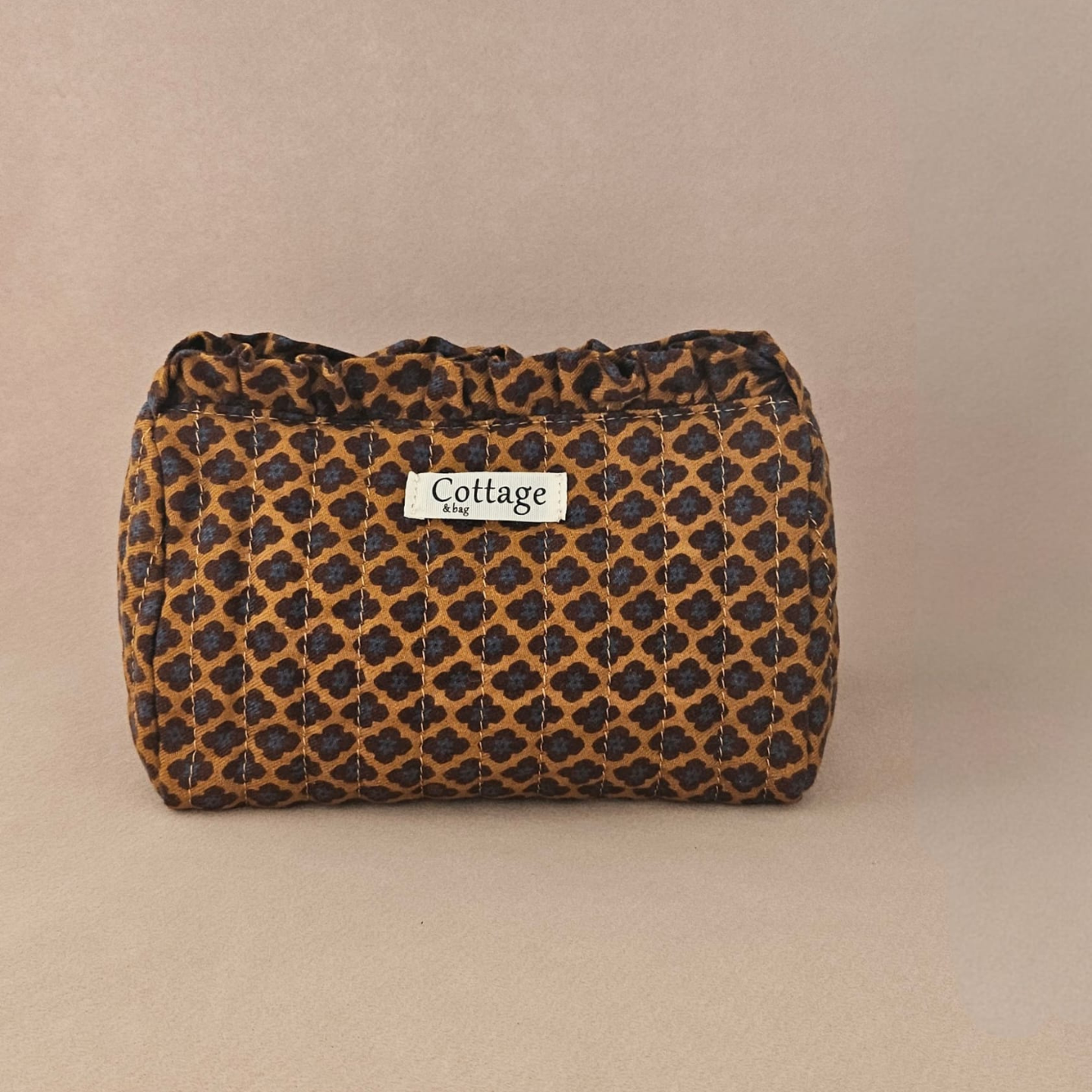 Trousse maquillage froufrou 100 % coton  : Léopard fleuri marron