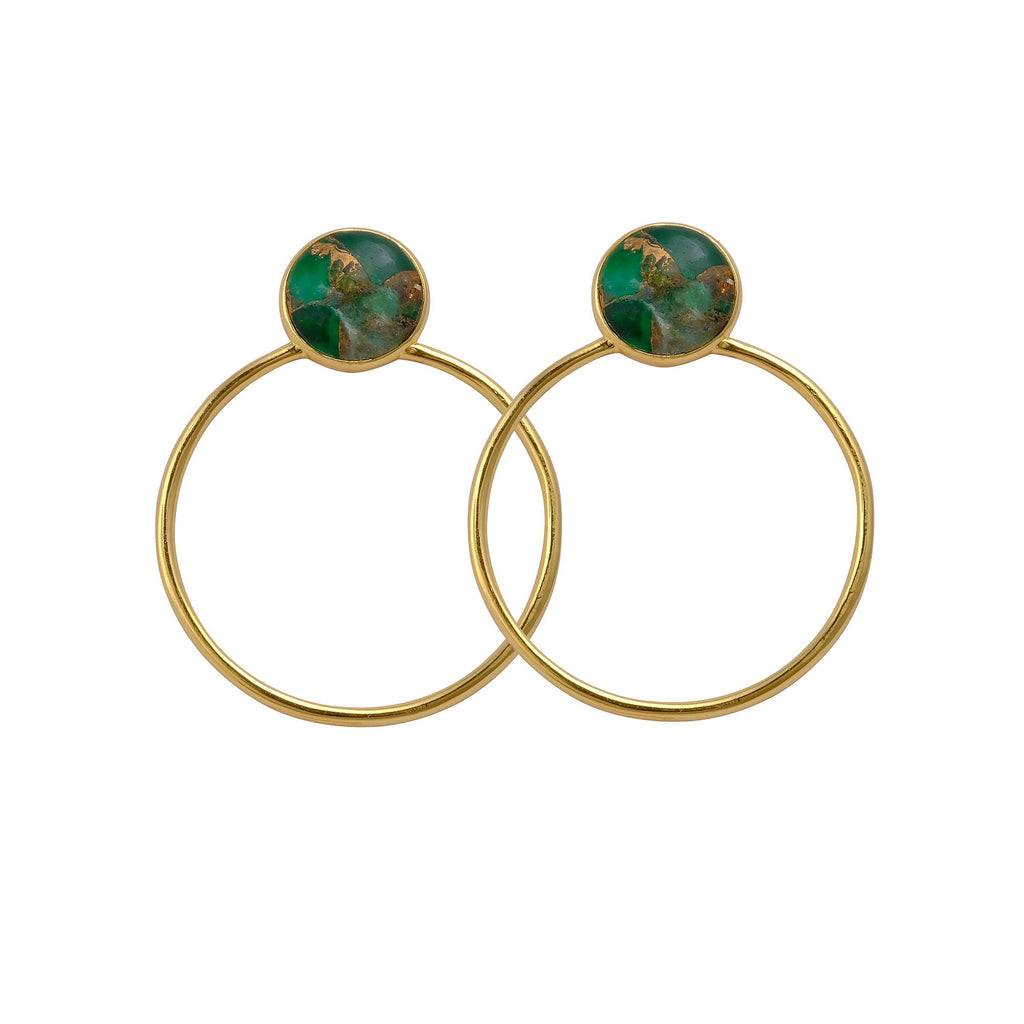 Clous d'oreilles sertis de jade Mohave vert en forme ronde plaqués or