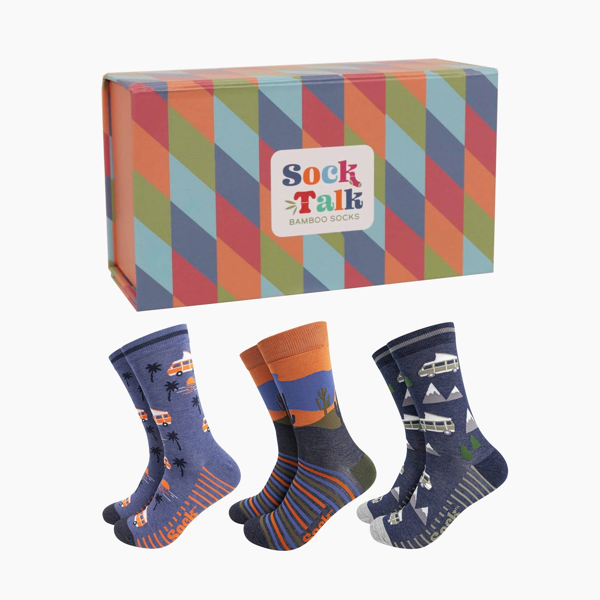 Coffret Cadeau de Chaussettes en Bambou pour Hommes - Aventures en Camping-Car: ROYAUME-UNI 7-11 | EU 40,5-46 | ÉTATS-UNIS 8-12