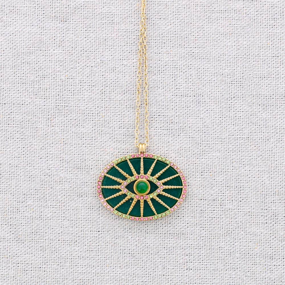 Collier en acier avec pendentif Eye Stone Crystals: Vert