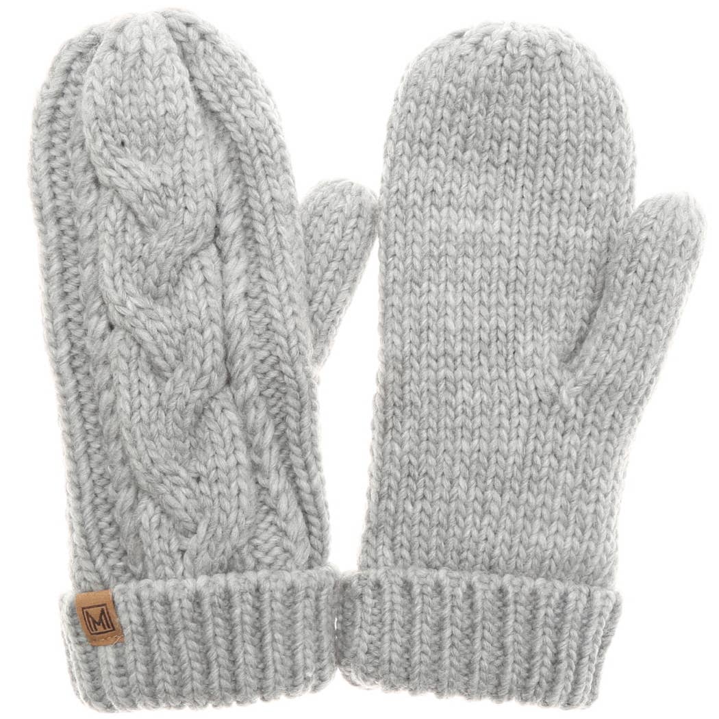 Gants d'hiver Mitaines en tricot torsadé avec doublure polaire: GRIS CLAIR / Taille unique