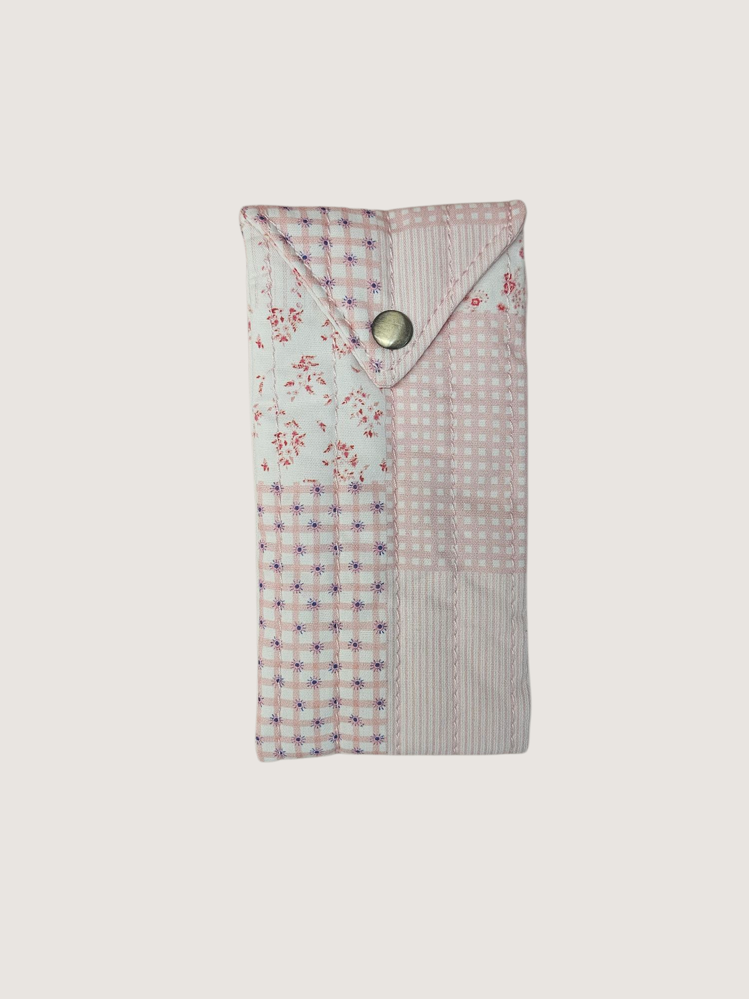 Trousse  lunette / stylo en 100 % coton : Fleur rouge marine