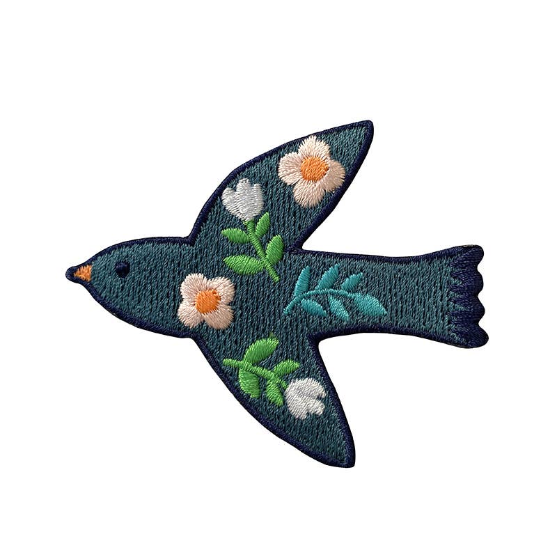 Patch brodé thermocollant motif Oiseau fleuri bleu