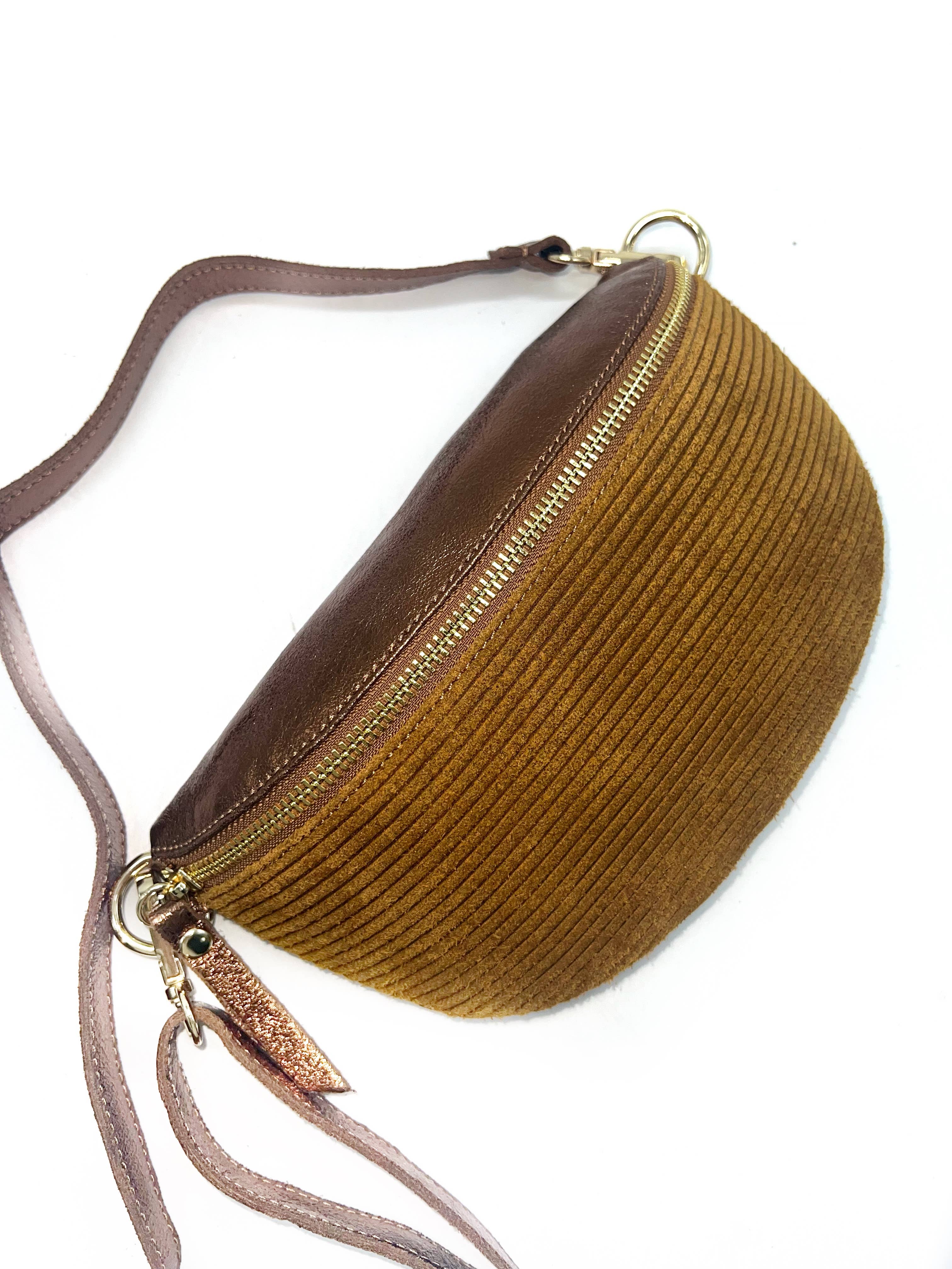 Sac Banane Bi-Matière Noir cuir– Fabrication Italienne: Kaki