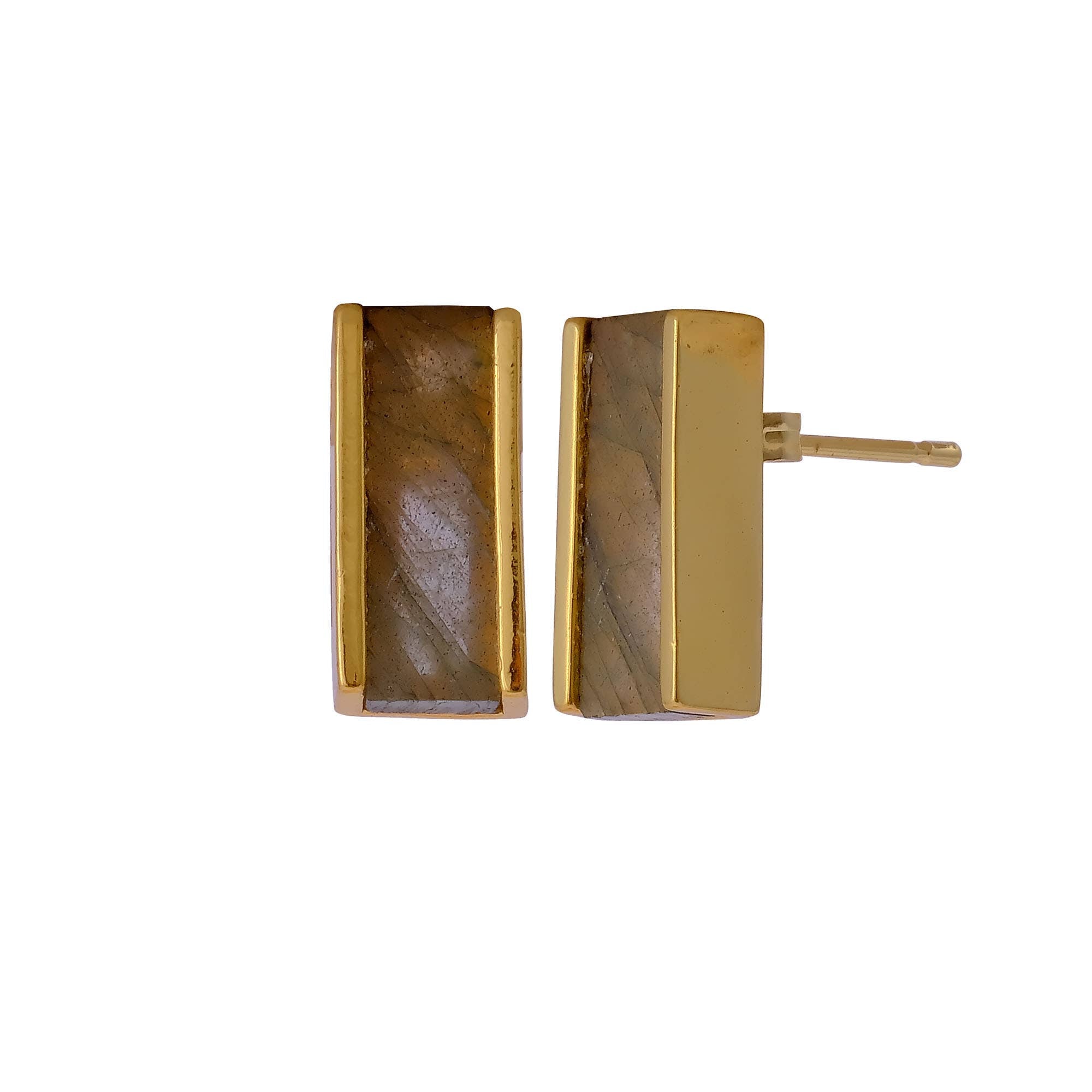 Boucles d'oreilles en forme de barre en labradorite, pierre de naissance de février.