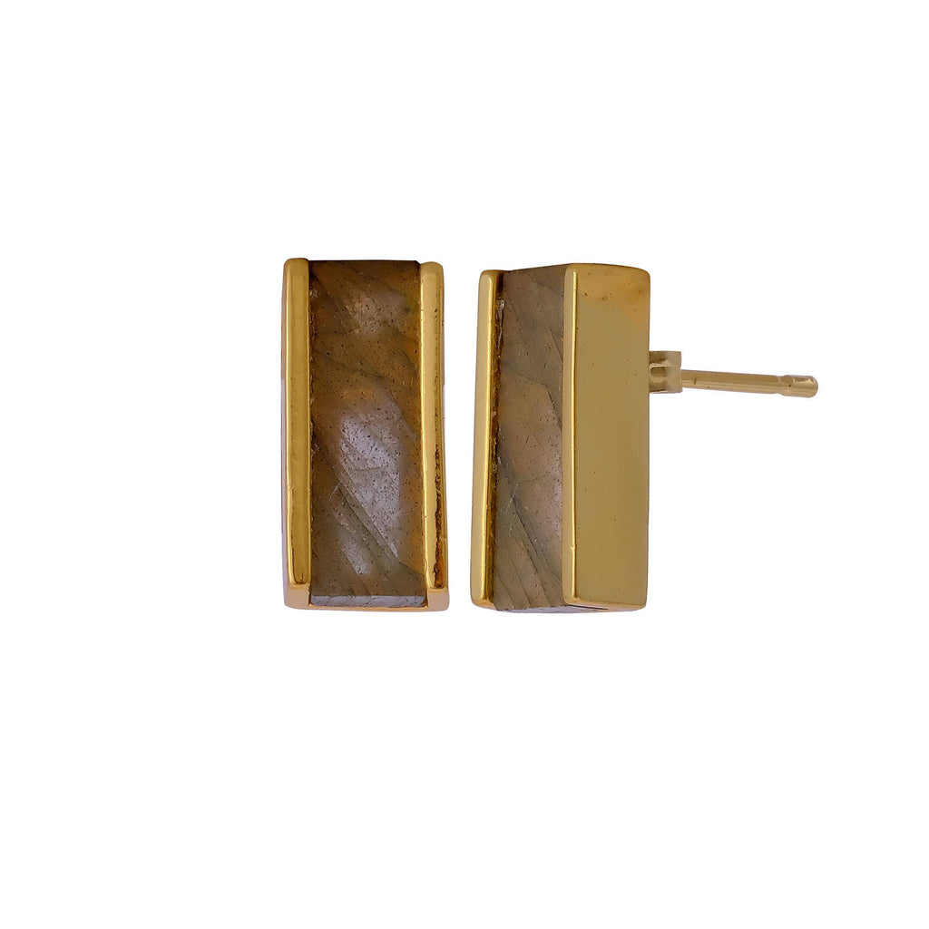 Boucles d'oreilles en forme de barre en labradorite, pierre de naissance de février.