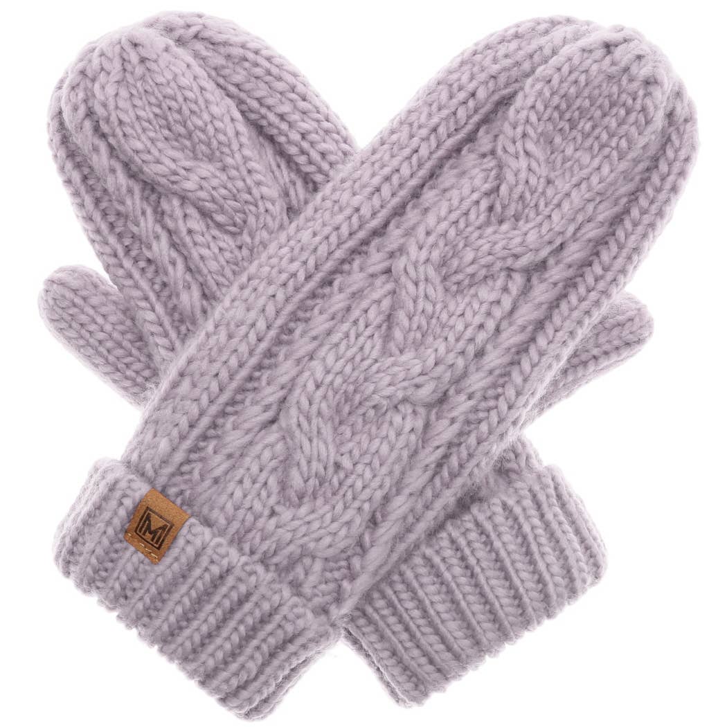 Gants d'hiver Mitaines en tricot torsadé avec doublure polaire: GRIS CLAIR / Taille unique