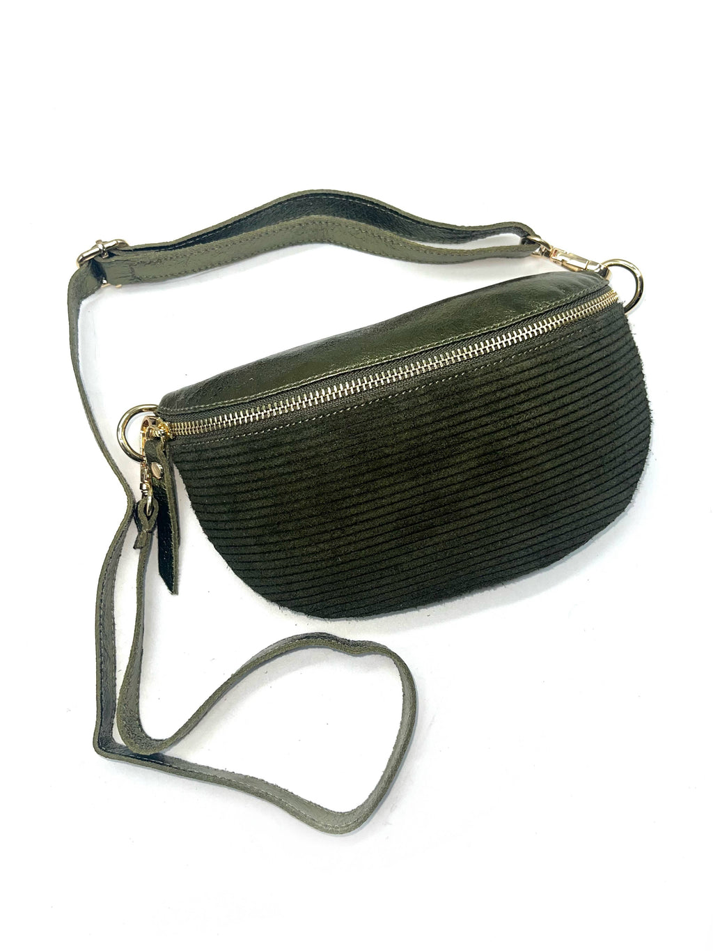 Sac Banane Bi-Matière Noir cuir– Fabrication Italienne: Camel