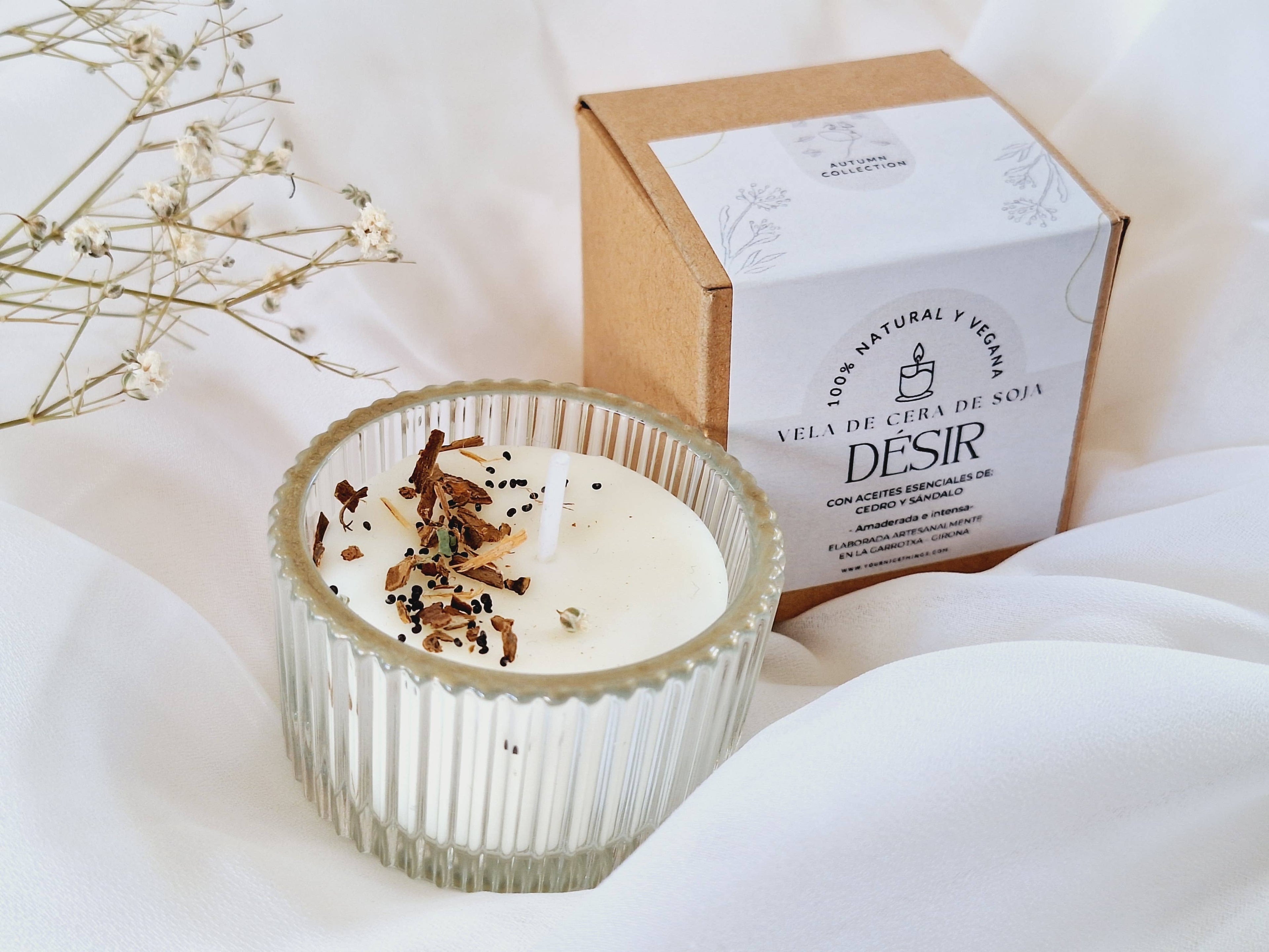 Bougie au soja dans un bocal en verre (mini) cèdre et bois de santal: Français