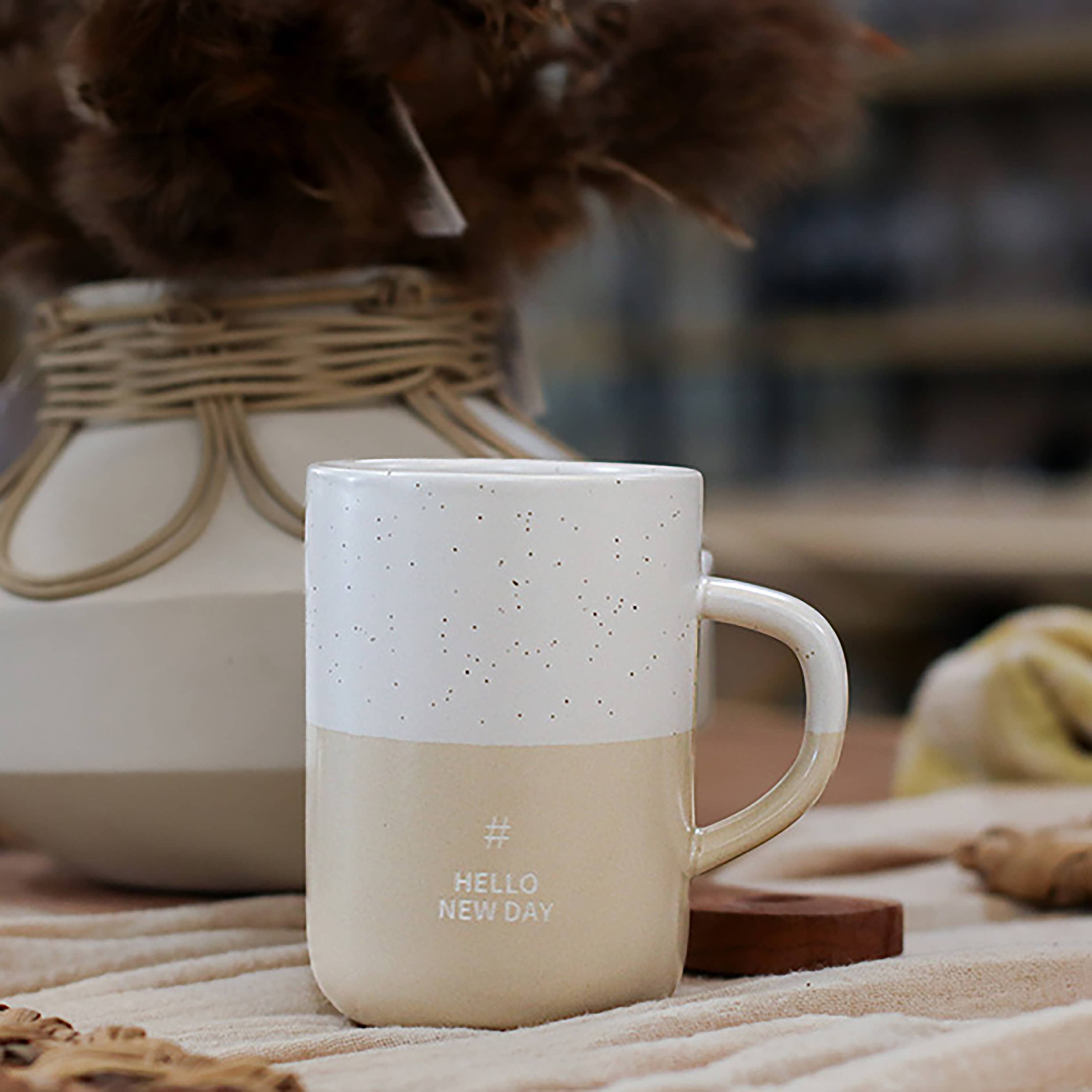 Mug à message 'hello new day' 580ml en grès bicolore