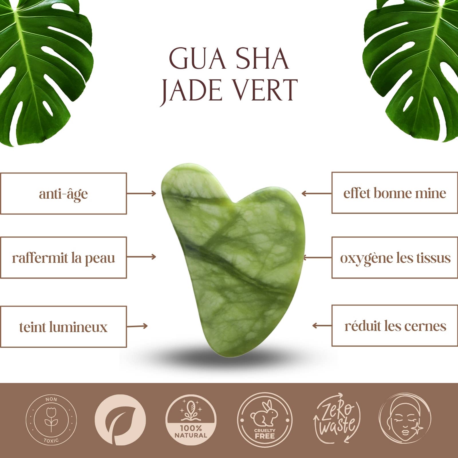 Pierre de massage en jade vert - Gua Sha masseur facial