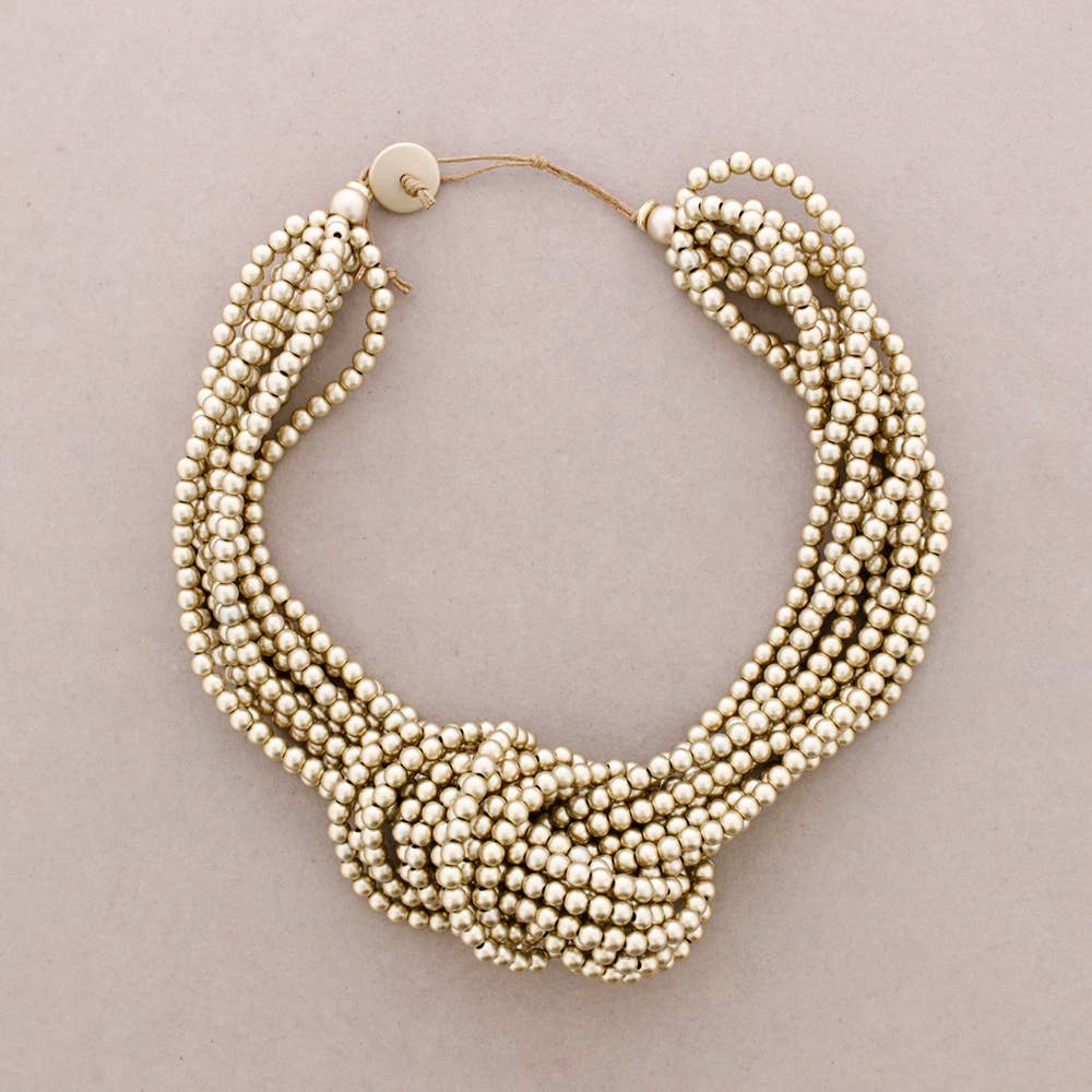 Collier Ras du Cou Nœud Perles Résine (B): Noir