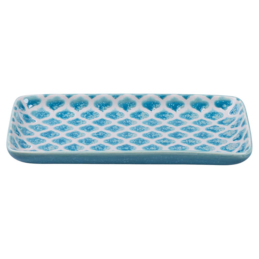 ENSEMBLE RÉACTIF 3 PLATEAUX RECTANGULAIRES BEIGE/GRIS/BLEU