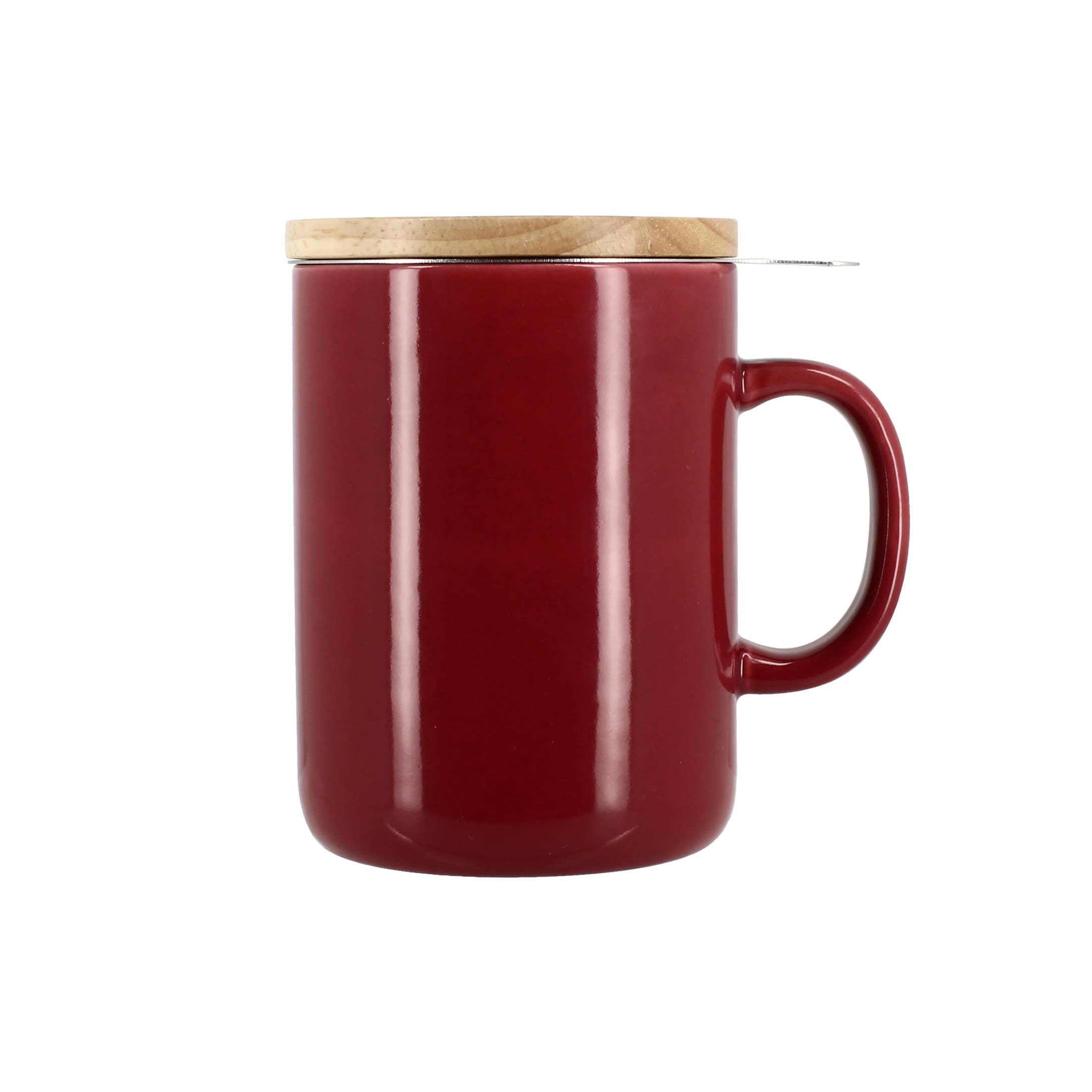 Tisanière Anna 350ml en grès magenta et couvercle en bois