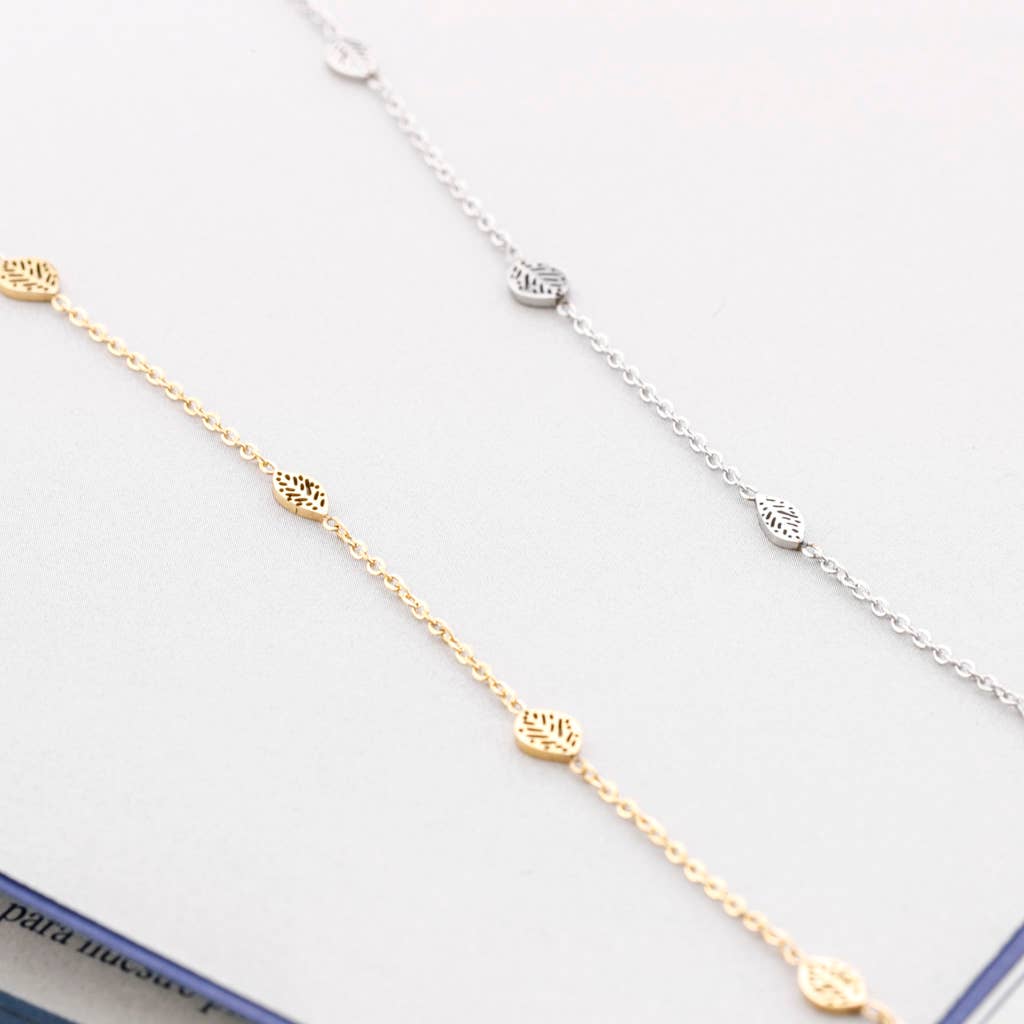 Collier Feuilles Acier: Or