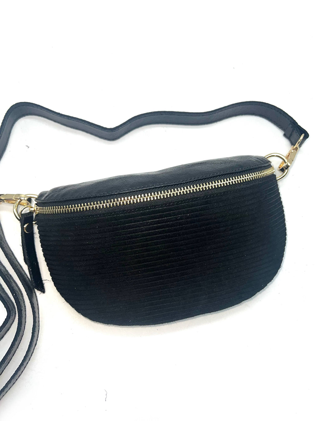 Sac Banane Bi-Matière Noir cuir– Fabrication Italienne: Taupe