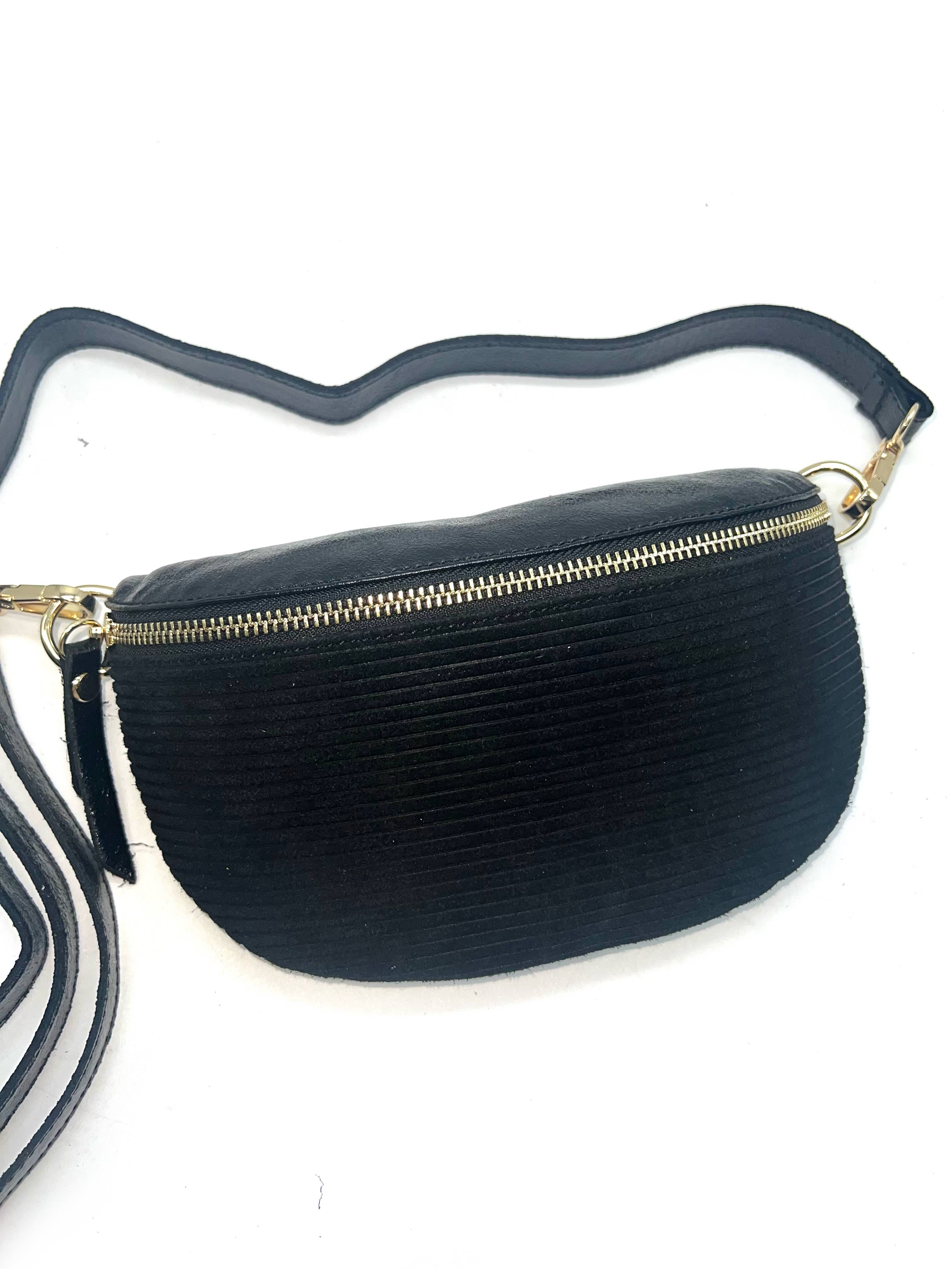 Sac Banane Bi-Matière Noir cuir– Fabrication Italienne: Taupe