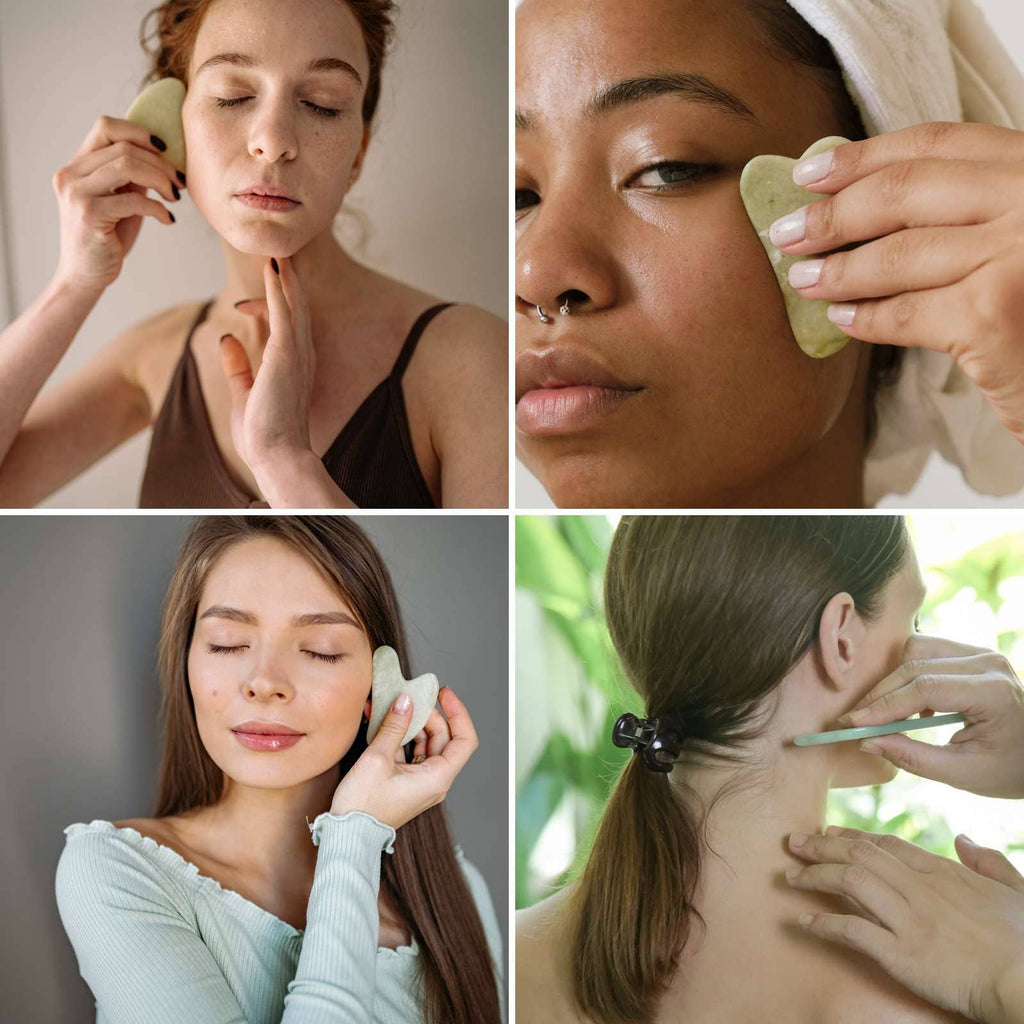 Pierre de massage en jade vert - Gua Sha masseur facial