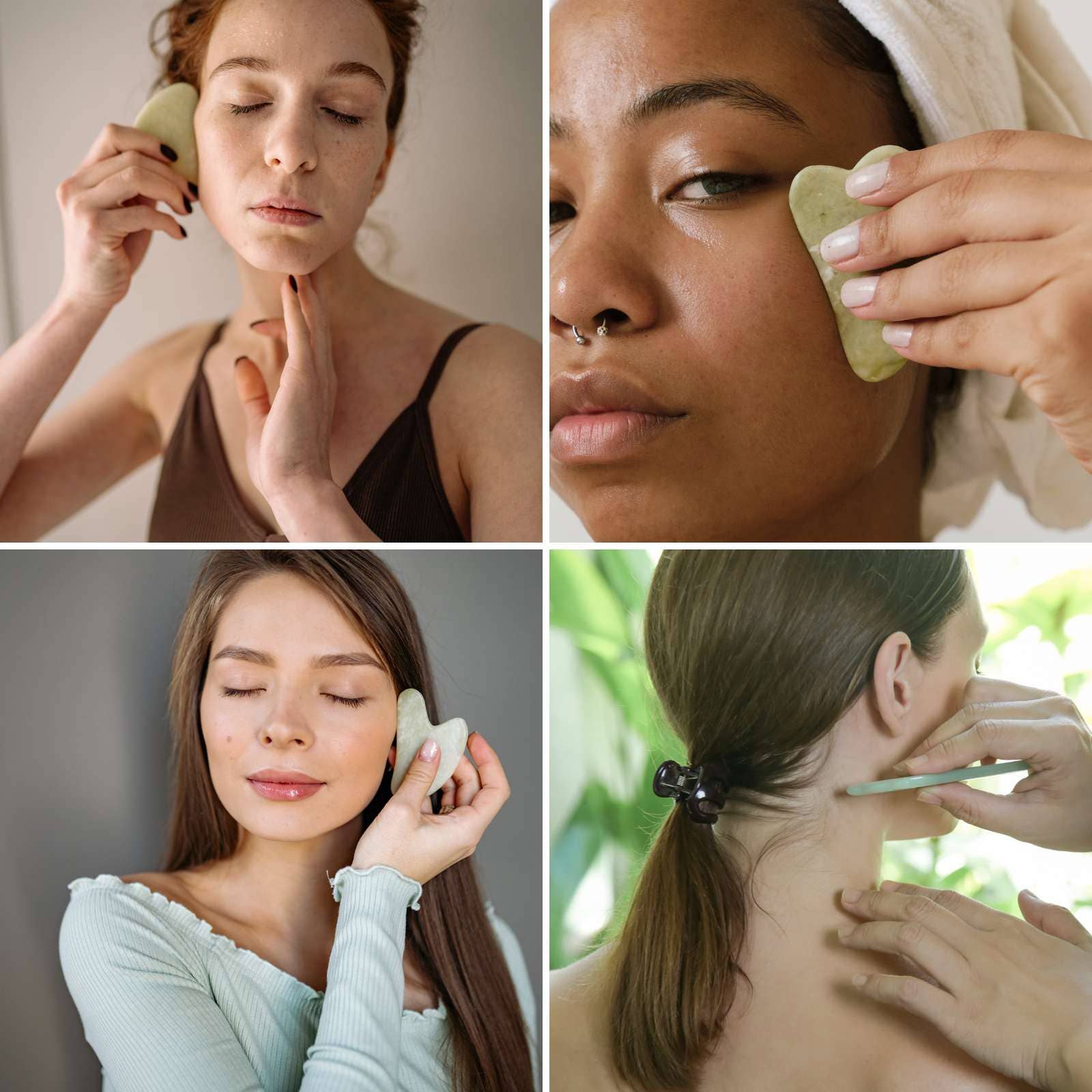 Pierre de massage en jade vert - Gua Sha masseur facial