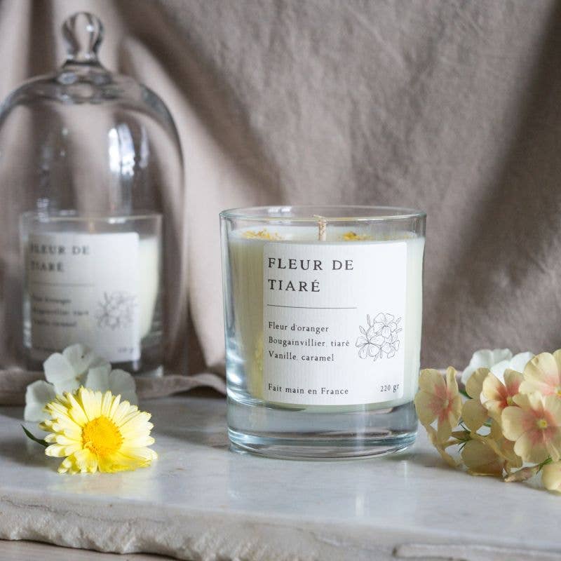Bougie parfumée artisanale cire végétale - Fleur de tiaré: 150G ± 40H