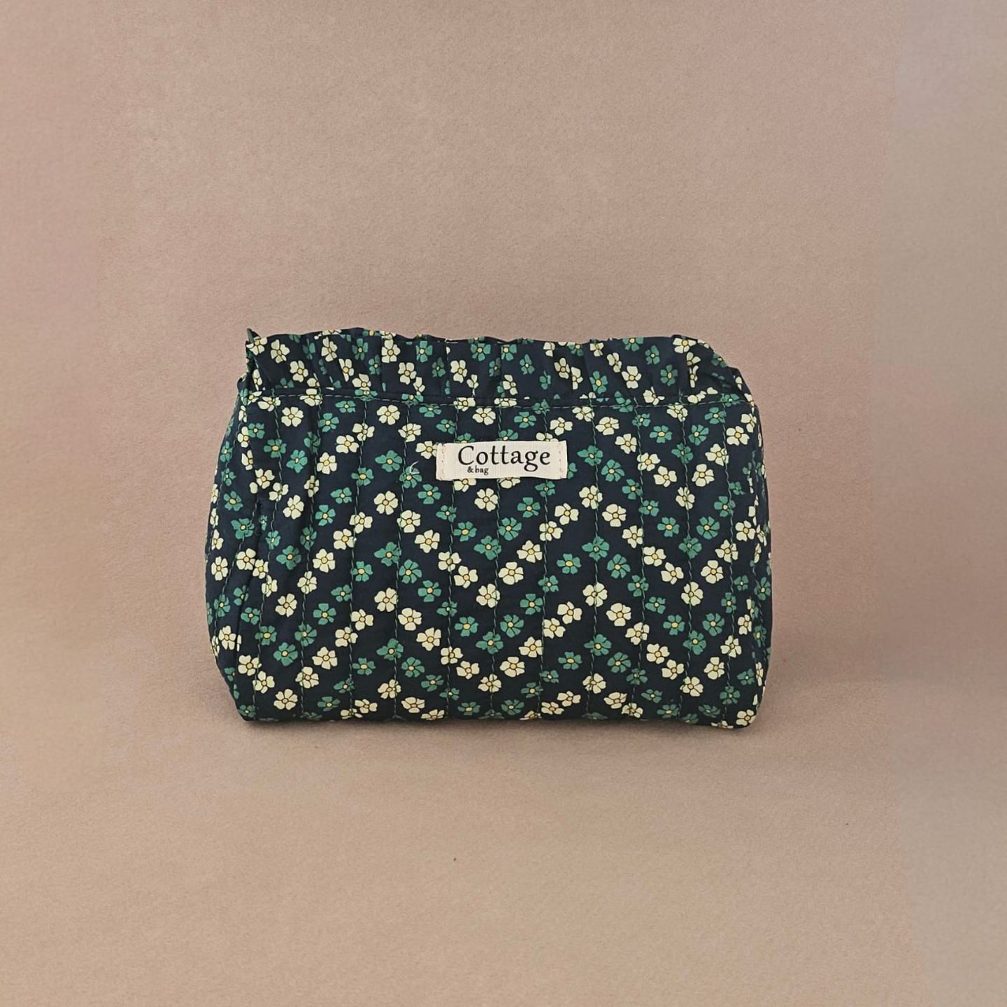 Trousse maquillage froufrou 100 % coton  : Léopard fleuri marron